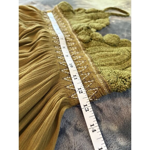 Free People Women's Crochet Babydoll Cami Top S Green Boho Festival Going Out - Picture 8 of 9